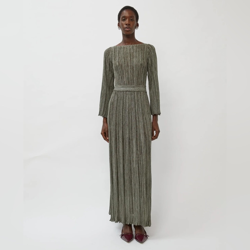 Antonino Valenti Andarta Plisse Pleated Long Sleeve Maxi Gown Formal Dress